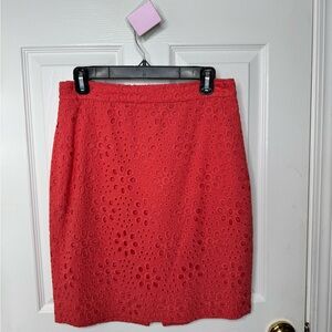J. Crew Vibrant Coral Eyelet Pencil Skirt